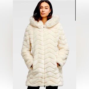 DKNY Hooded Faux Fur Coat - NWT, S-M